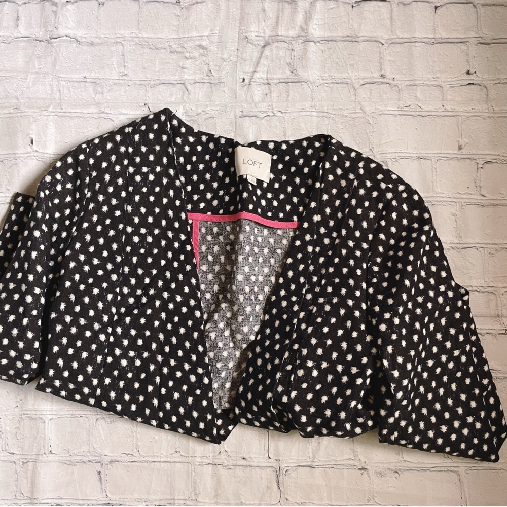 Ann Taylor Loft Blue & White 3/4 Sleeve Blazer/Cardigan